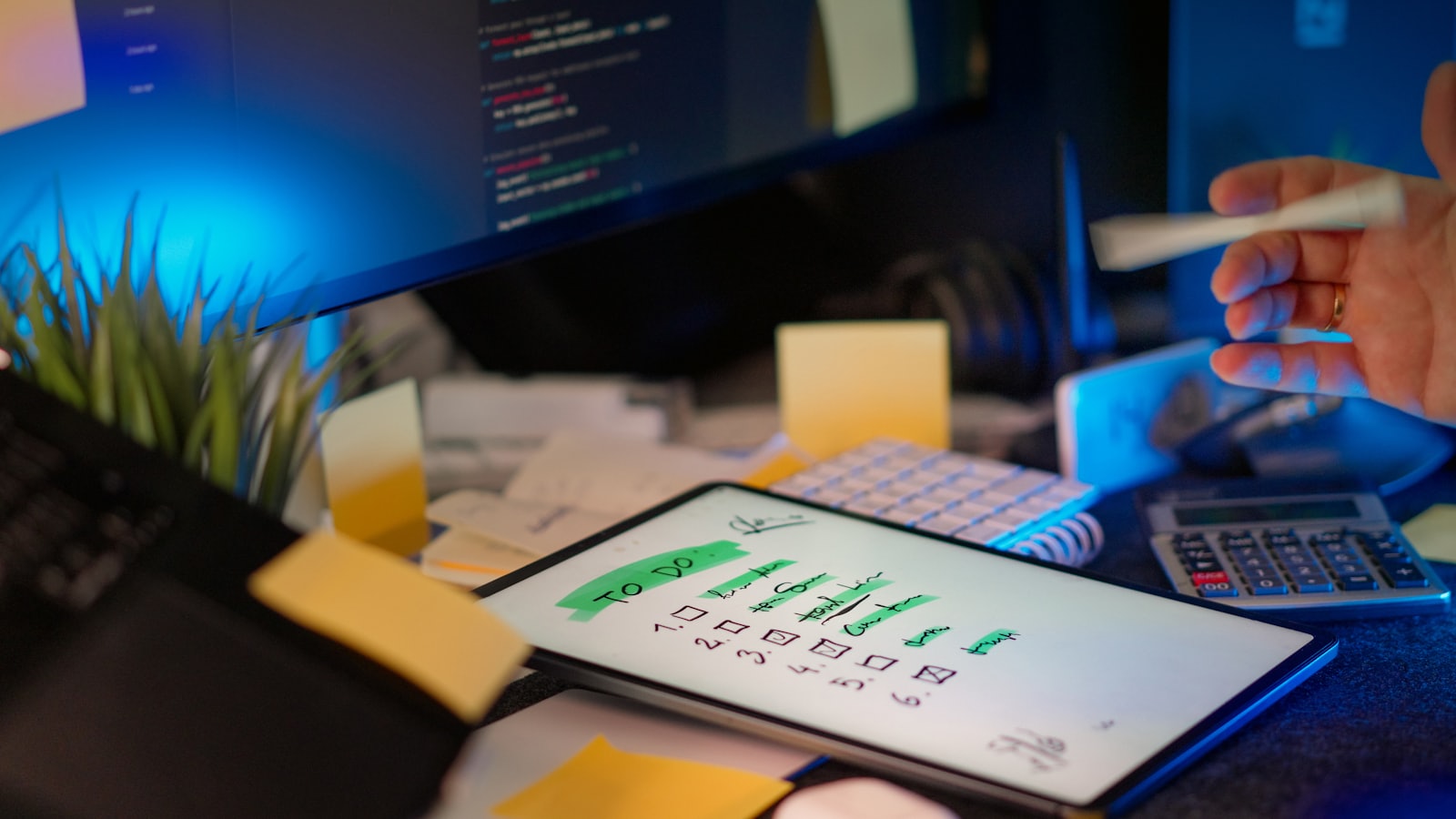 A developer workspace with code across multiple monitors
